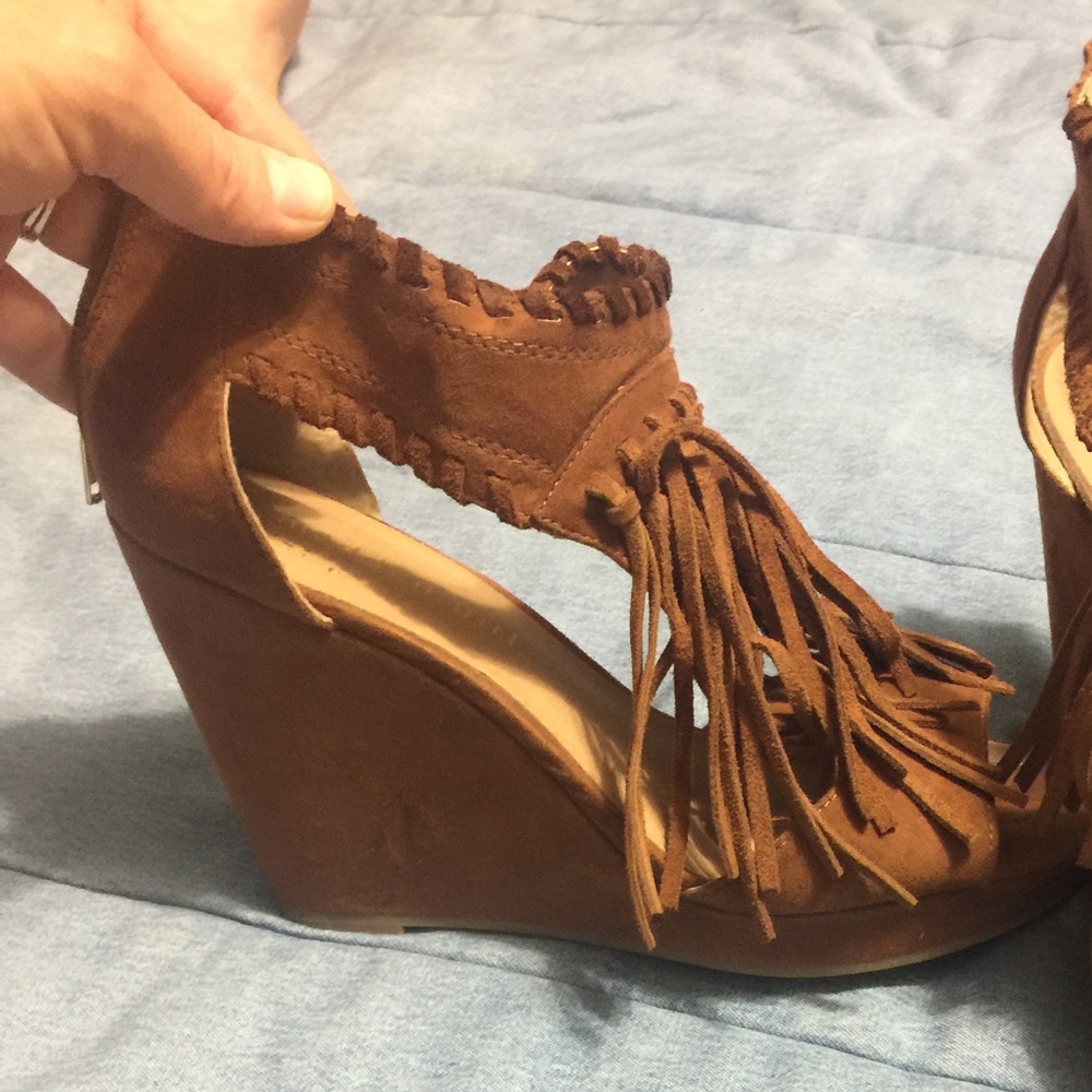 Madden Girl suede fringe wedges
